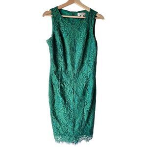 Women's KATHERINE KELLY green floral crew neck sleeveless zipper dress size 8.